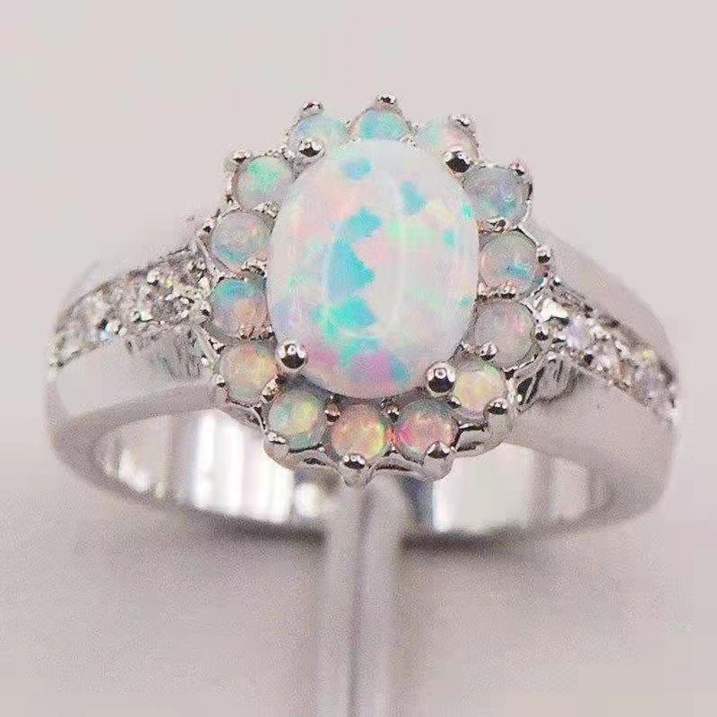 White Fire Opal Australian Flower Ring