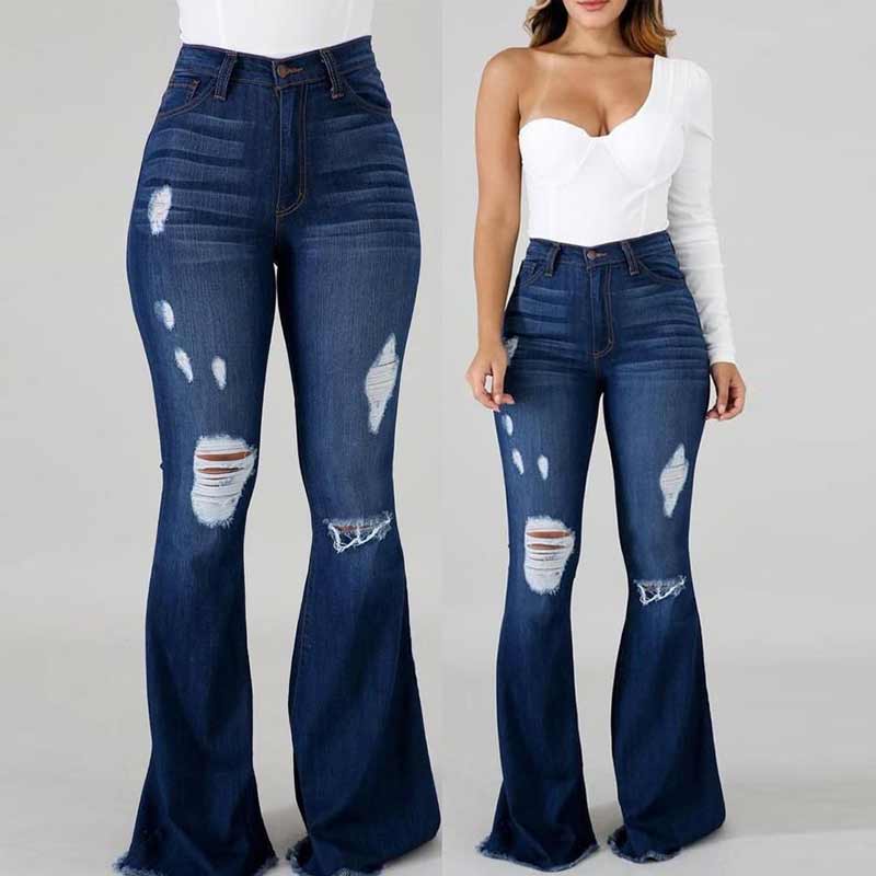 Shredded High Waist Flared Pants