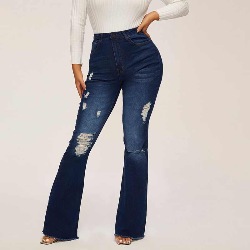 Shredded High Waist Flared Pants