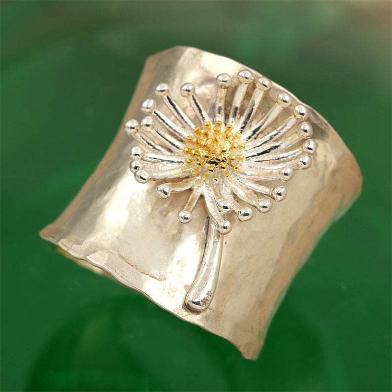 Sterling Silver Blooming Daisy Wide Band Ring