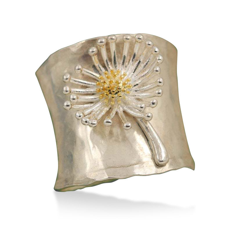 Sterling Silver Blooming Daisy Wide Band Ring