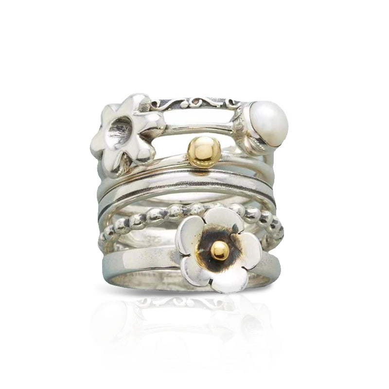 Sterling Silver Flower Pearl Set Ring
