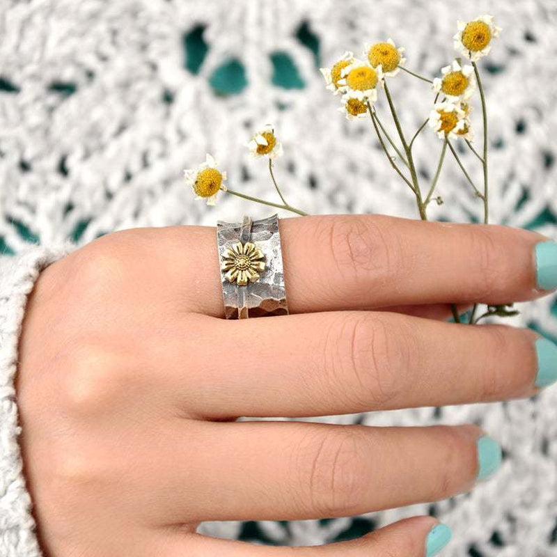 Sterling Silver Sunflower Spinner Ring