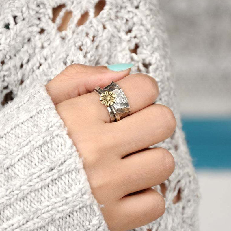 Sterling Silver Sunflower Spinner Ring