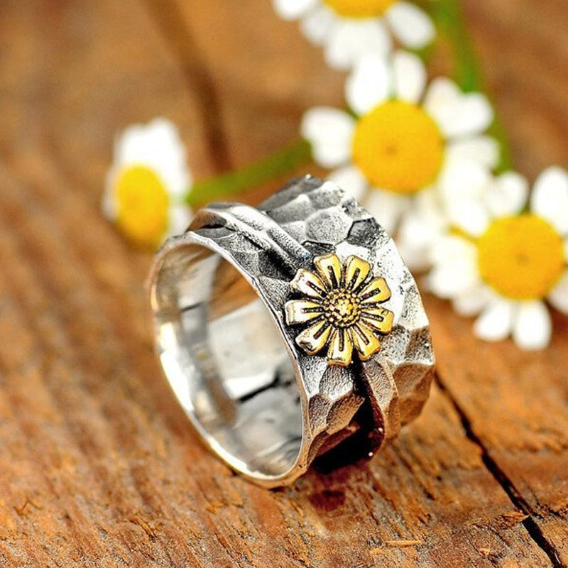 Sterling Silver Sunflower Spinner Ring