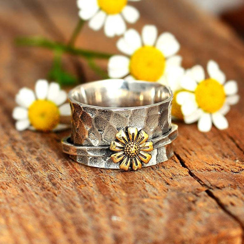 Sterling Silver Sunflower Spinner Ring