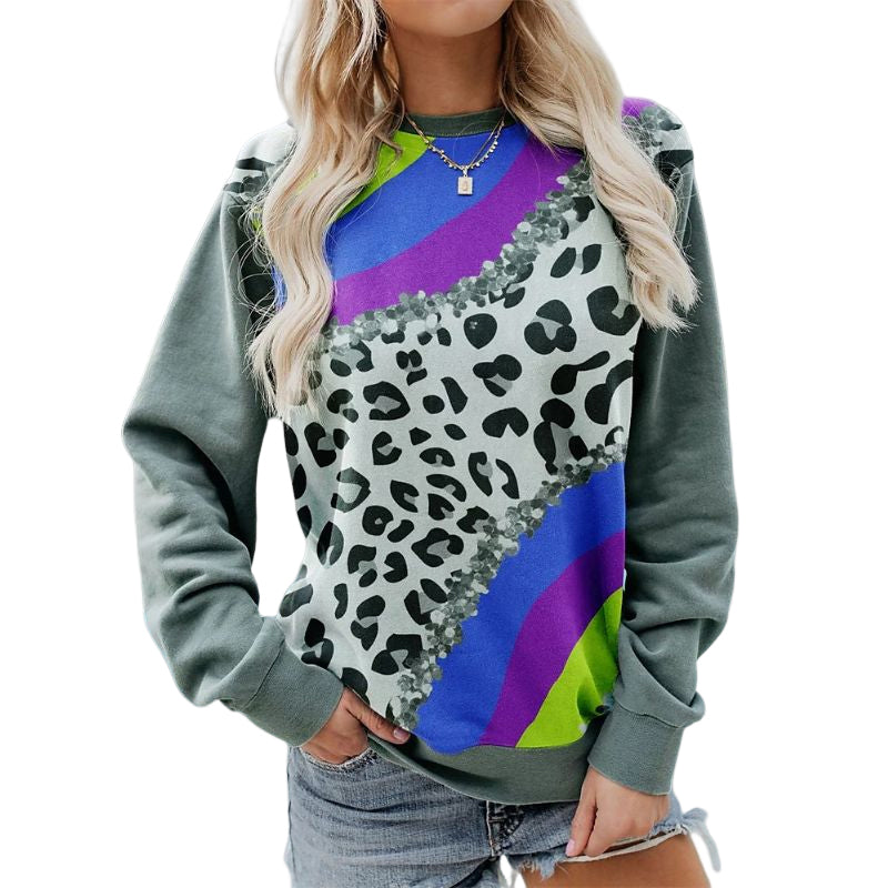 Leopard Print Casual Crew Neck Sweatshirt