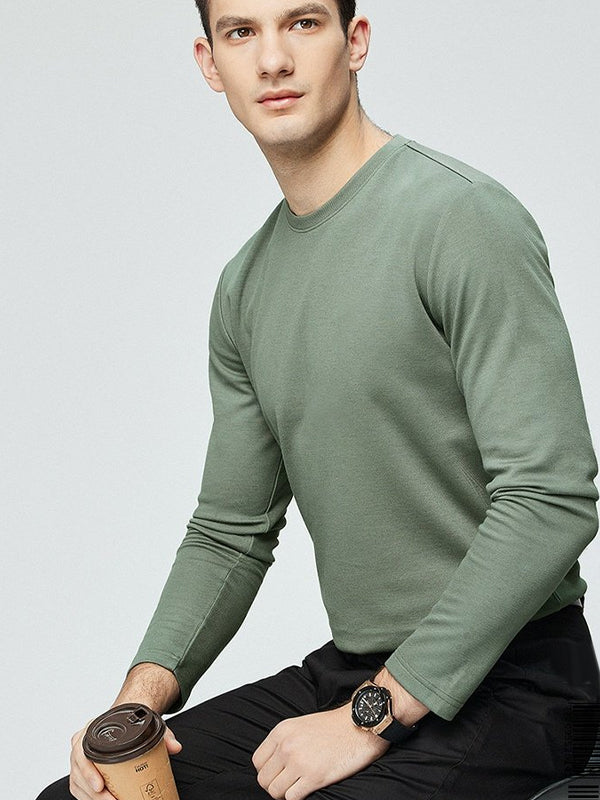 Men's Solid Color Round Neck Long Sleeve T-Shirt