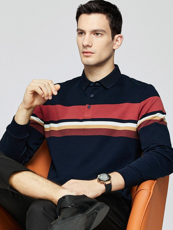Men's Striped Business Casual Long Sleeve POLO Shirt