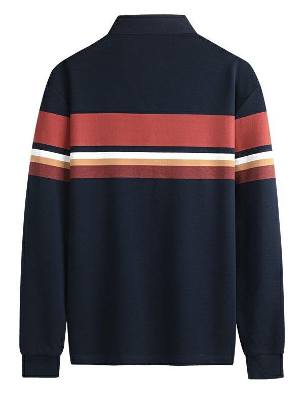 Men's Striped Business Casual Long Sleeve POLO Shirt