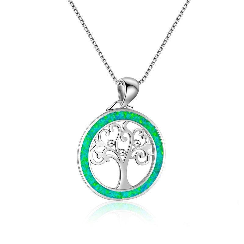 Tree of Life Fire Opal Round Necklace