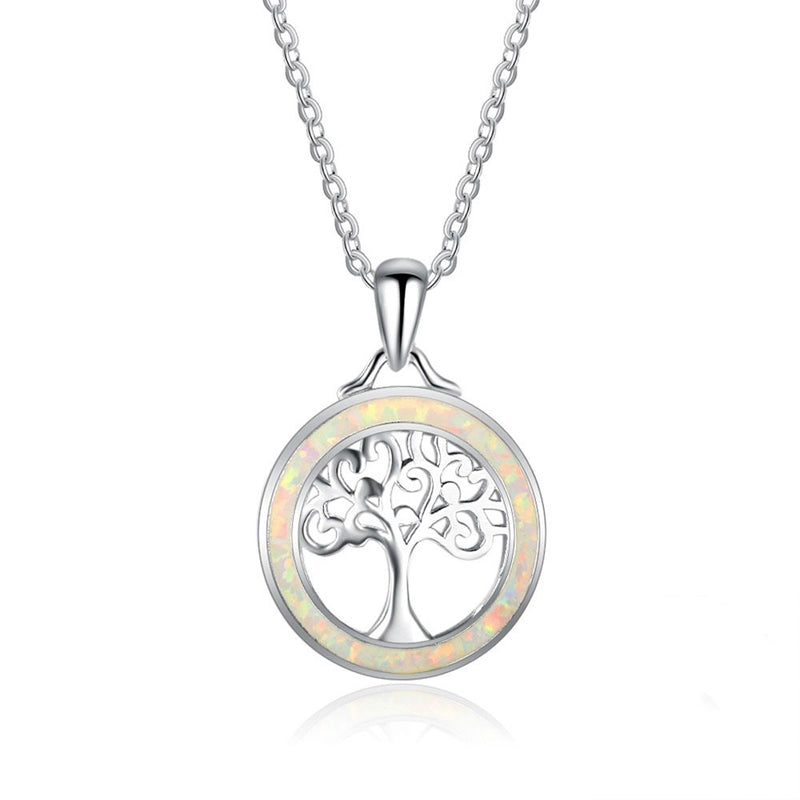 Tree of Life Fire Opal Round Necklace