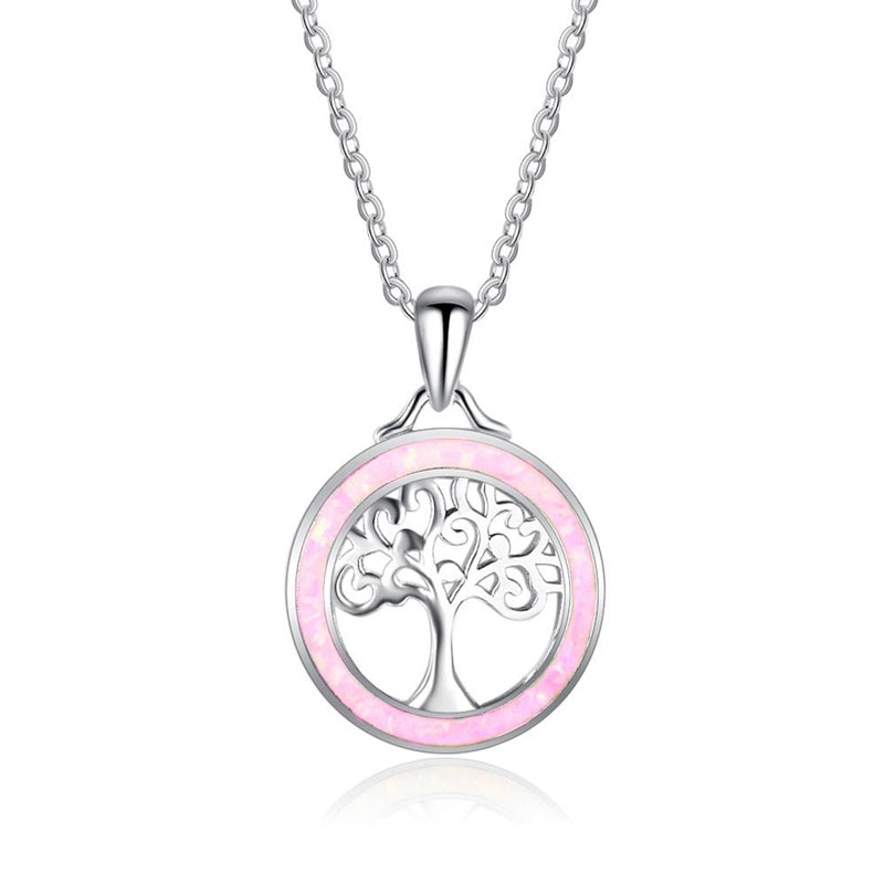 Tree of Life Fire Opal Round Necklace