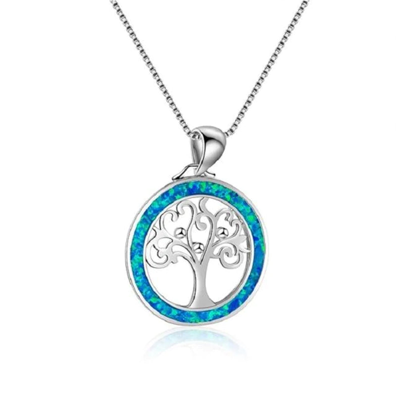 Tree of Life Fire Opal Round Necklace