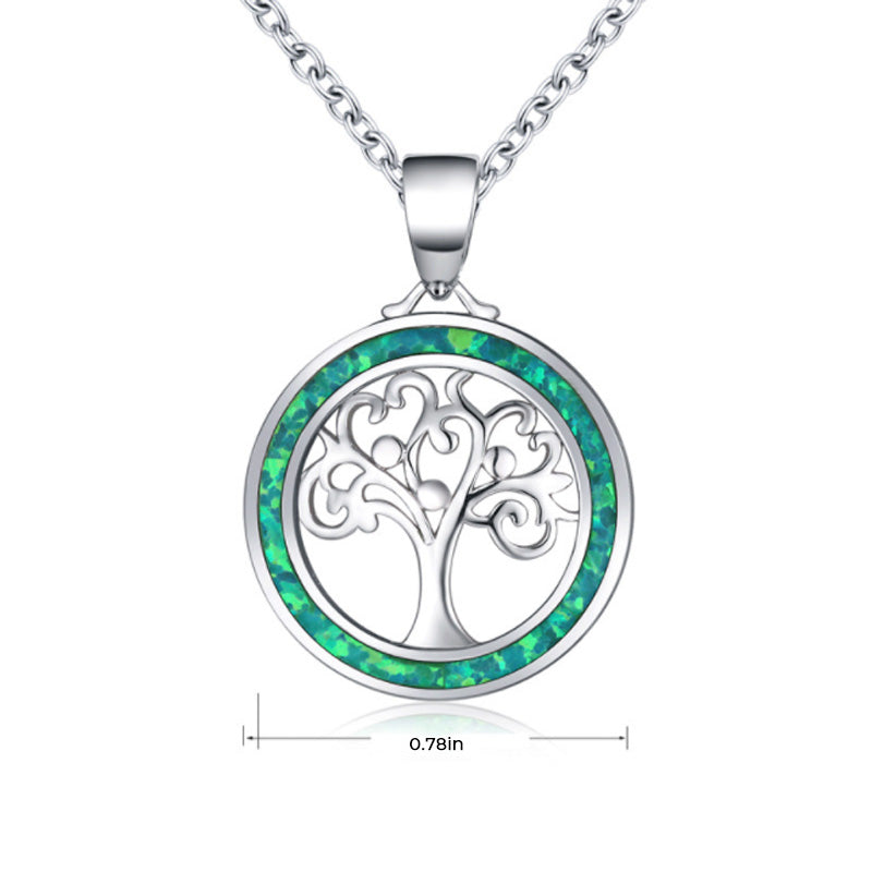 Tree of Life Fire Opal Round Necklace