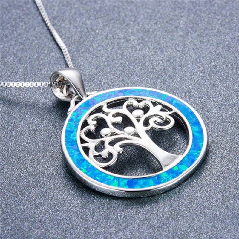 Tree of Life Fire Opal Round Necklace