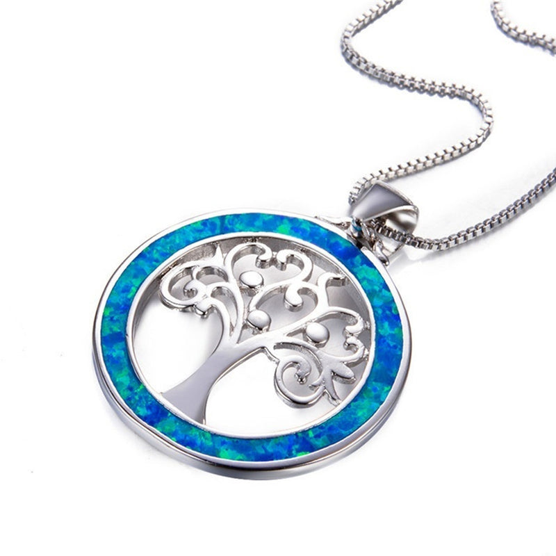 Tree of Life Fire Opal Round Necklace