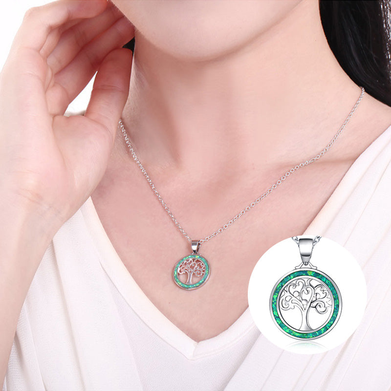 Tree of Life Fire Opal Round Necklace