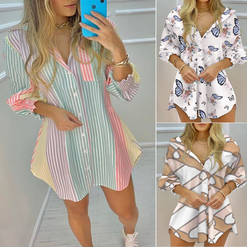 V-Neck Button-Up Striped Shirt