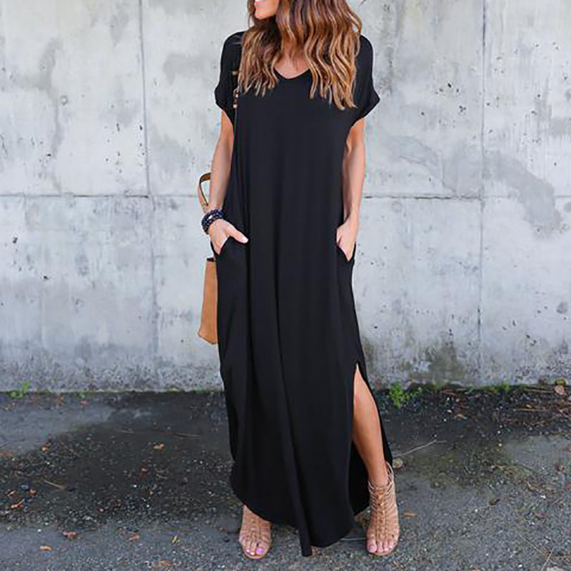 V-neck Slit Long Skirt