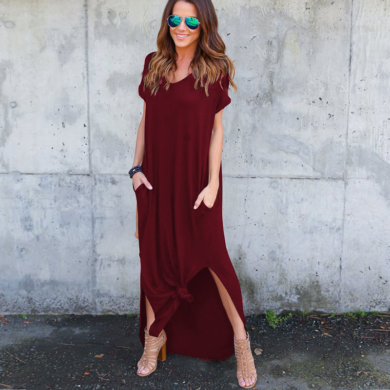 V-neck Slit Long Skirt