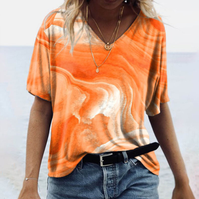 V Neck Marble Print T-Shirt