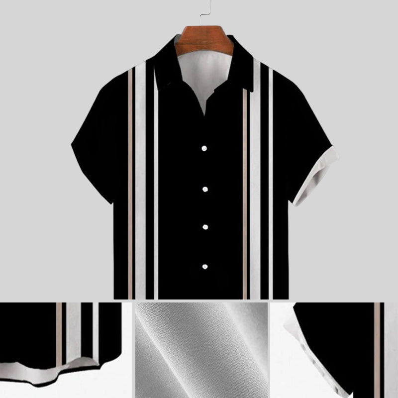 Vintage White Stripe Turndown Collar  Short Sleeve Shirt