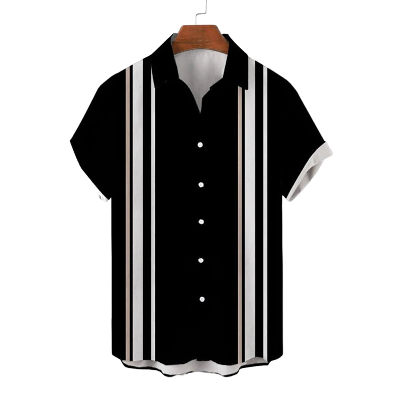 Vintage White Stripe Turndown Collar  Short Sleeve Shirt