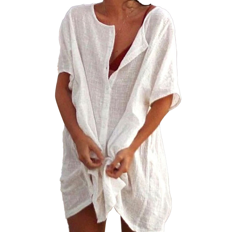 Women's Cotton and linen Plain Loose Long Shirt