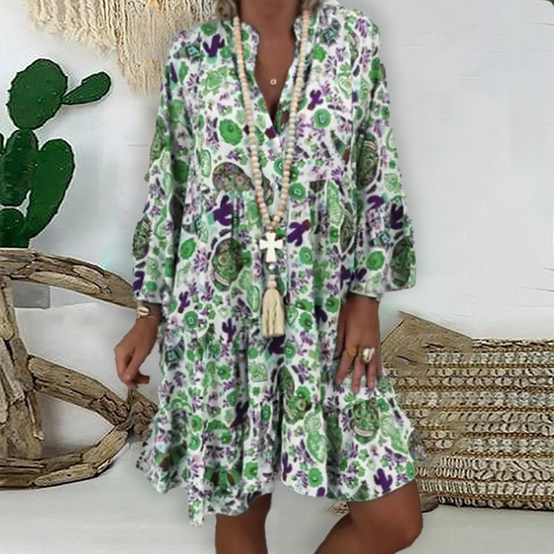 Women's  Floral Print V Neck Dress