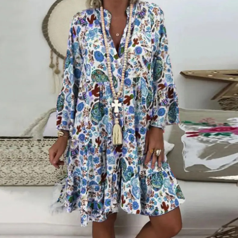 Women's  Floral Print V Neck Dress