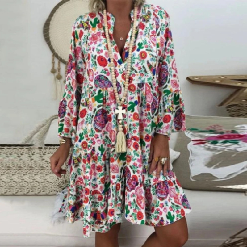 Women's  Floral Print V Neck Dress