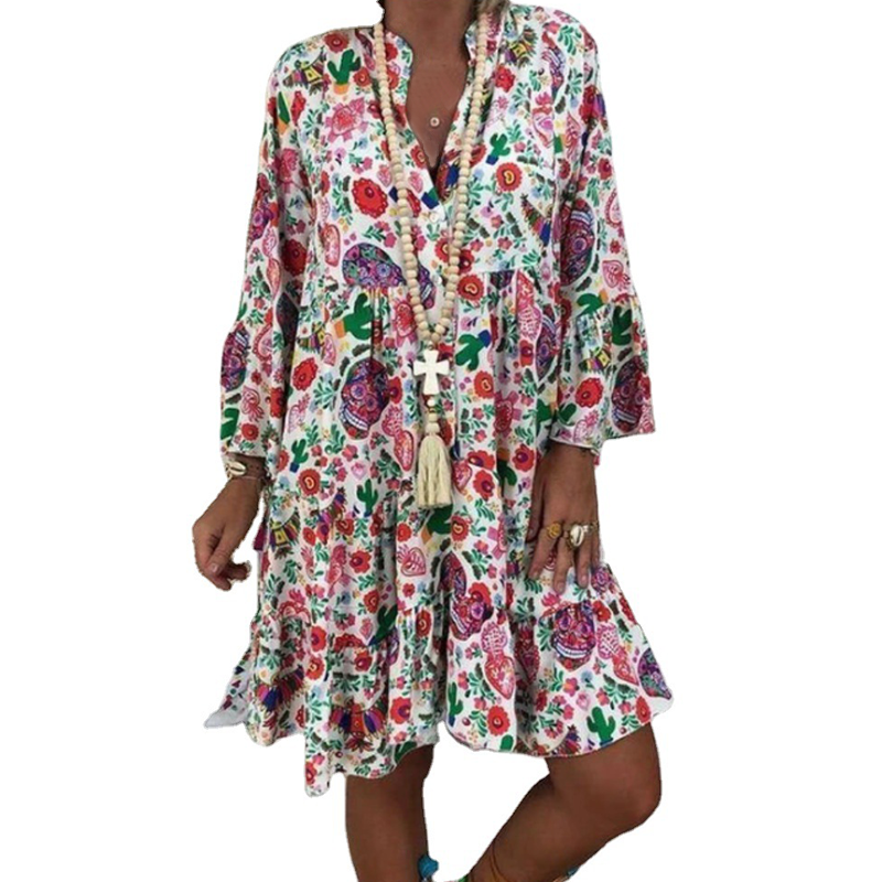 Women's  Floral Print V Neck Dress