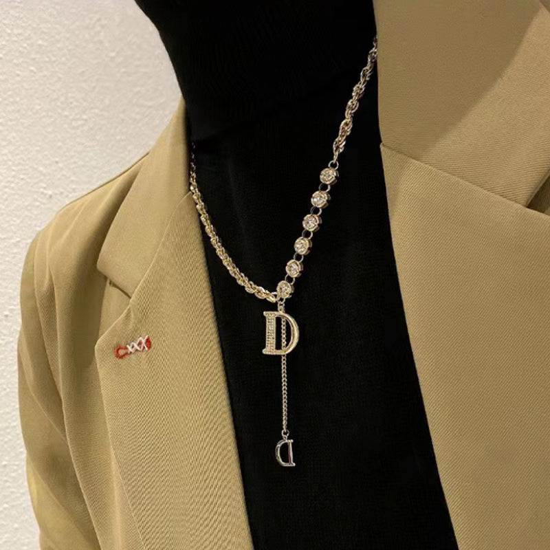 Zircon Letter D Pendant Long Necklace