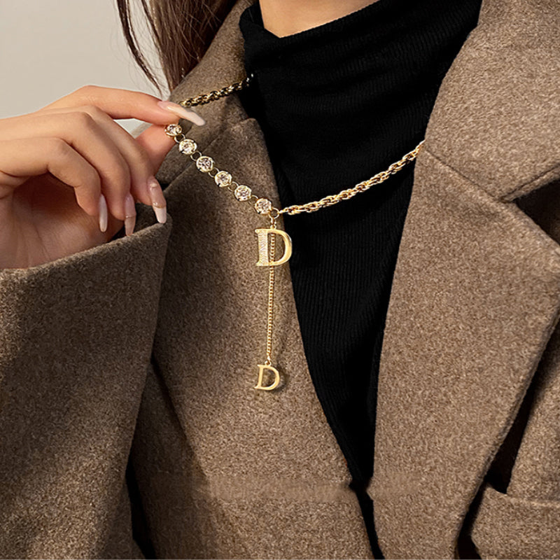 Zircon Letter D Pendant Long Necklace