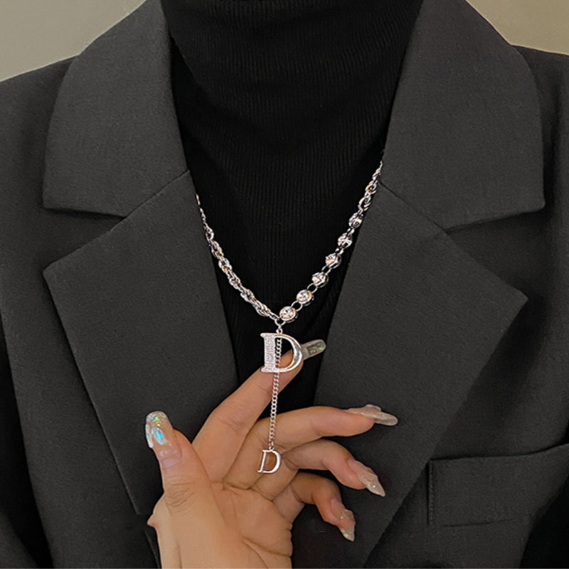 Zircon Letter D Pendant Long Necklace