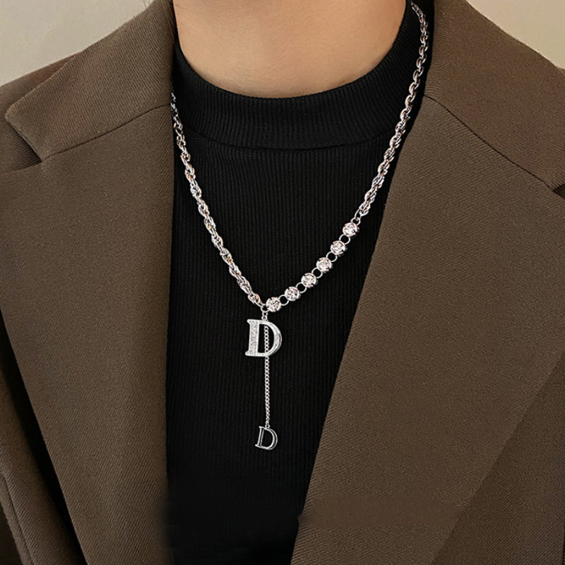 Zircon Letter D Pendant Long Necklace