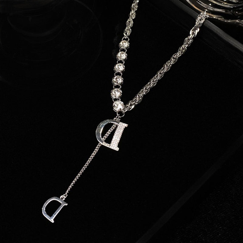 Zircon Letter D Pendant Long Necklace