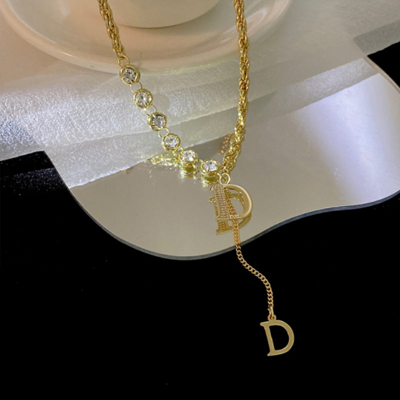 Zircon Letter D Pendant Long Necklace