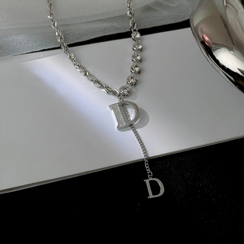 Zircon Letter D Pendant Long Necklace