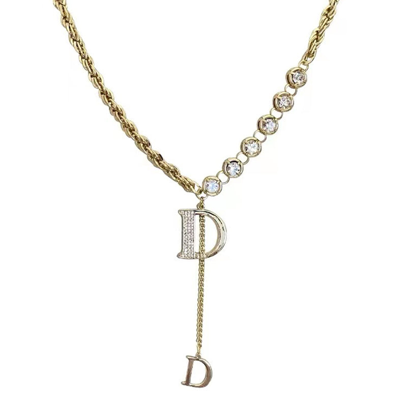 Zircon Letter D Pendant Long Necklace