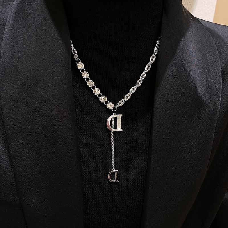 Zircon Letter D Pendant Long Necklace