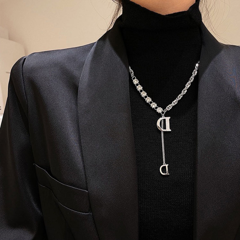 Zircon Letter D Pendant Long Necklace