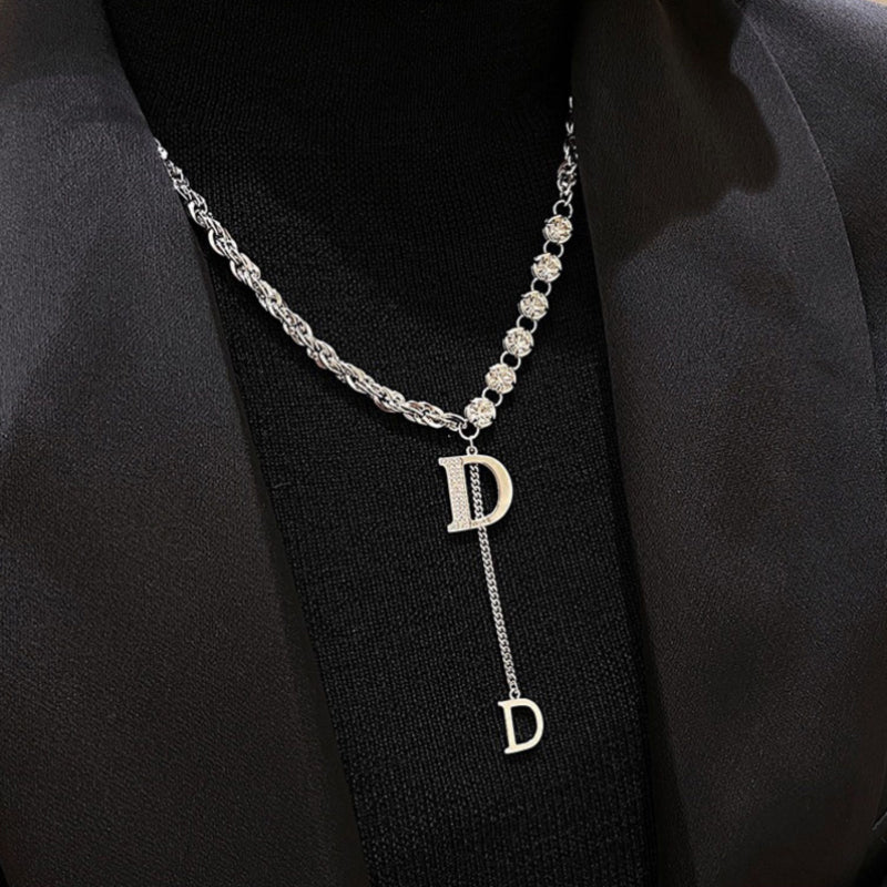 Zircon Letter D Pendant Long Necklace