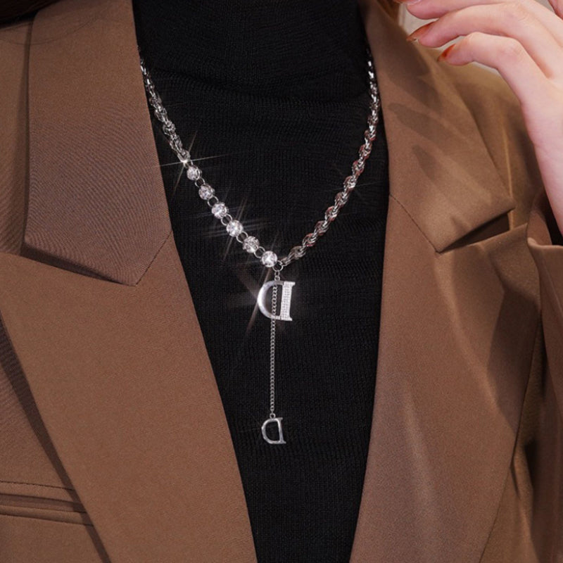 Zircon Letter D Pendant Long Necklace
