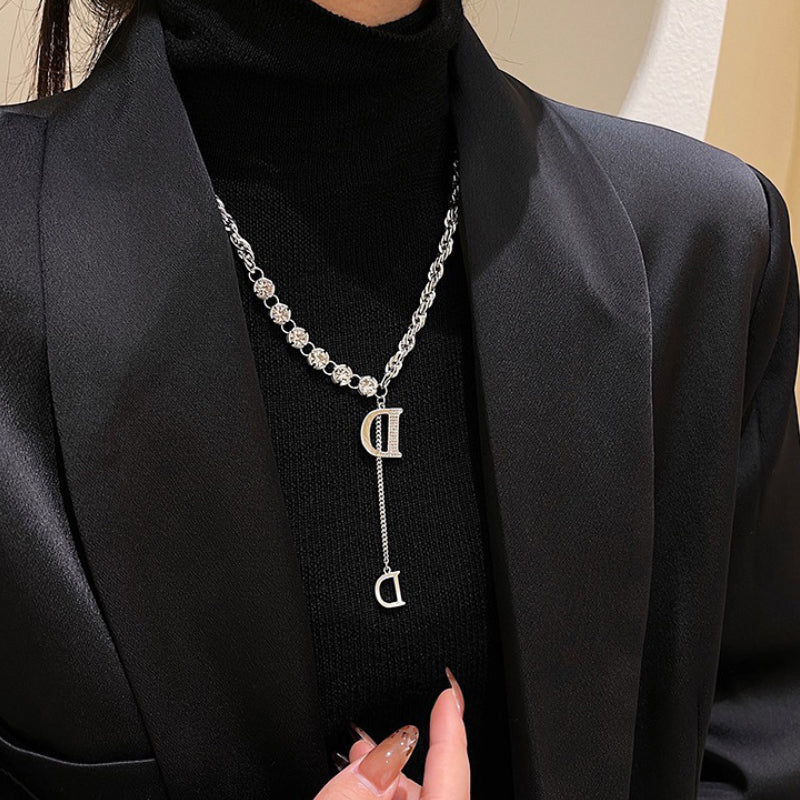 Zircon Letter D Pendant Long Necklace