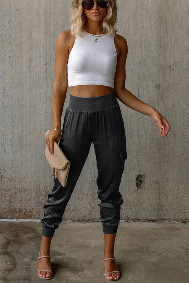 Lilykity Luxe Look Satin High Waist Pocketed Joggers