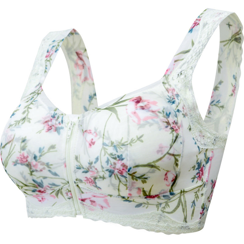 FRONT ZIPPER WIRELESS FLOWER BRA