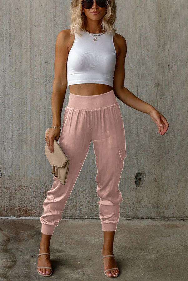 Lilykity Luxe Look Satin High Waist Pocketed Joggers