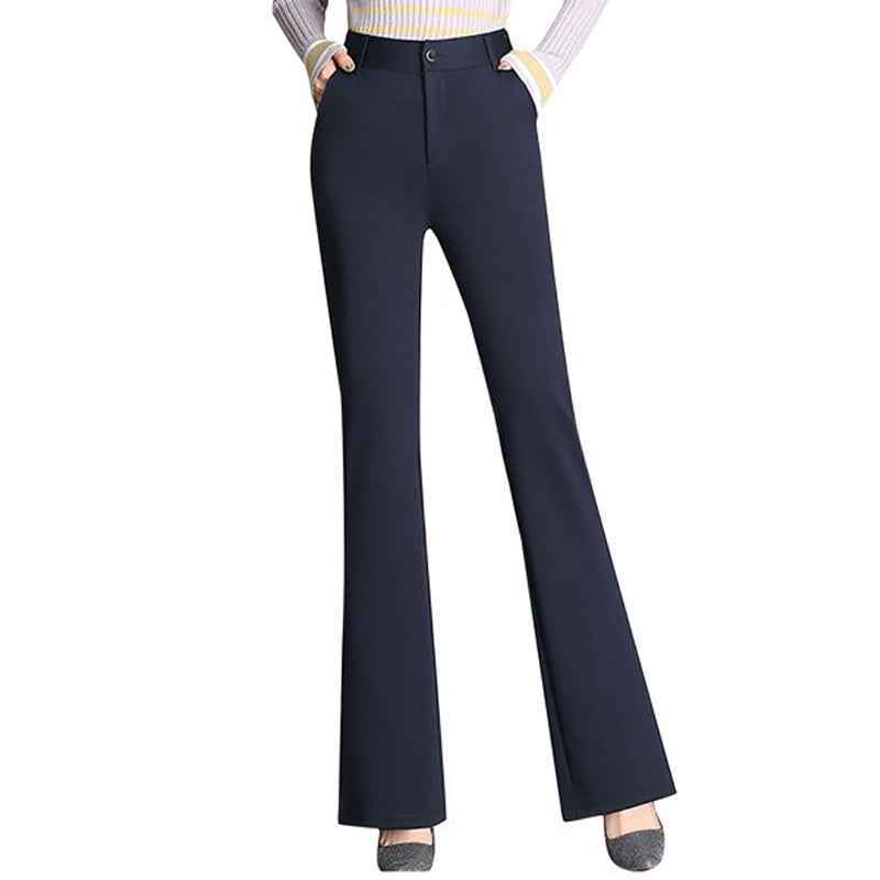 Straight High Waist Solid Flared Pants